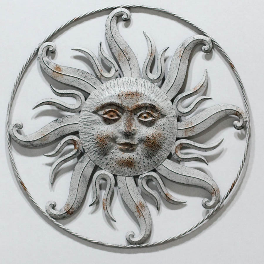 Ant. grey metal sunface wall decor