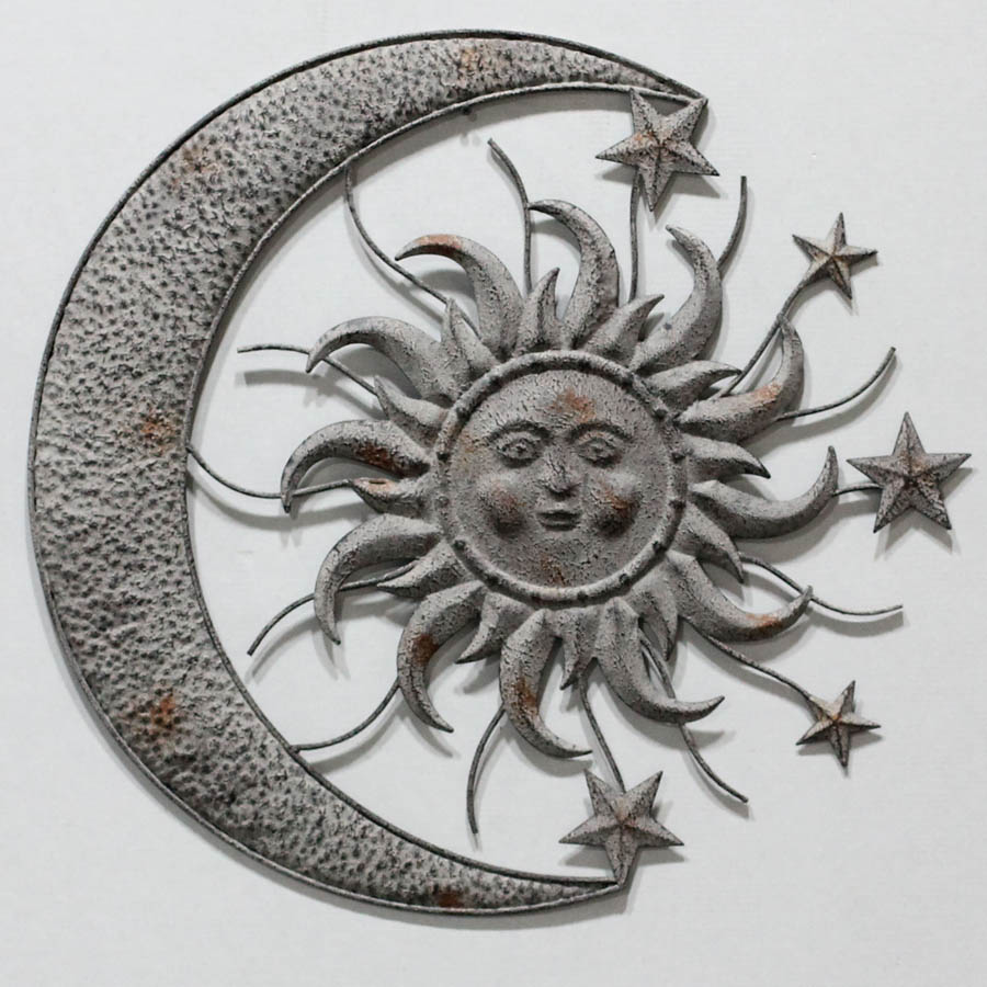 Antique grey sunface & moon face & stars wall decor