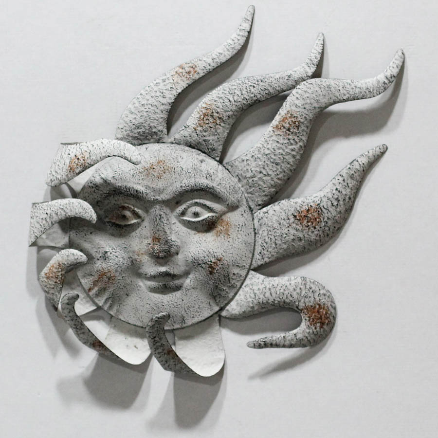 Ant. grey metal sunface wall decor