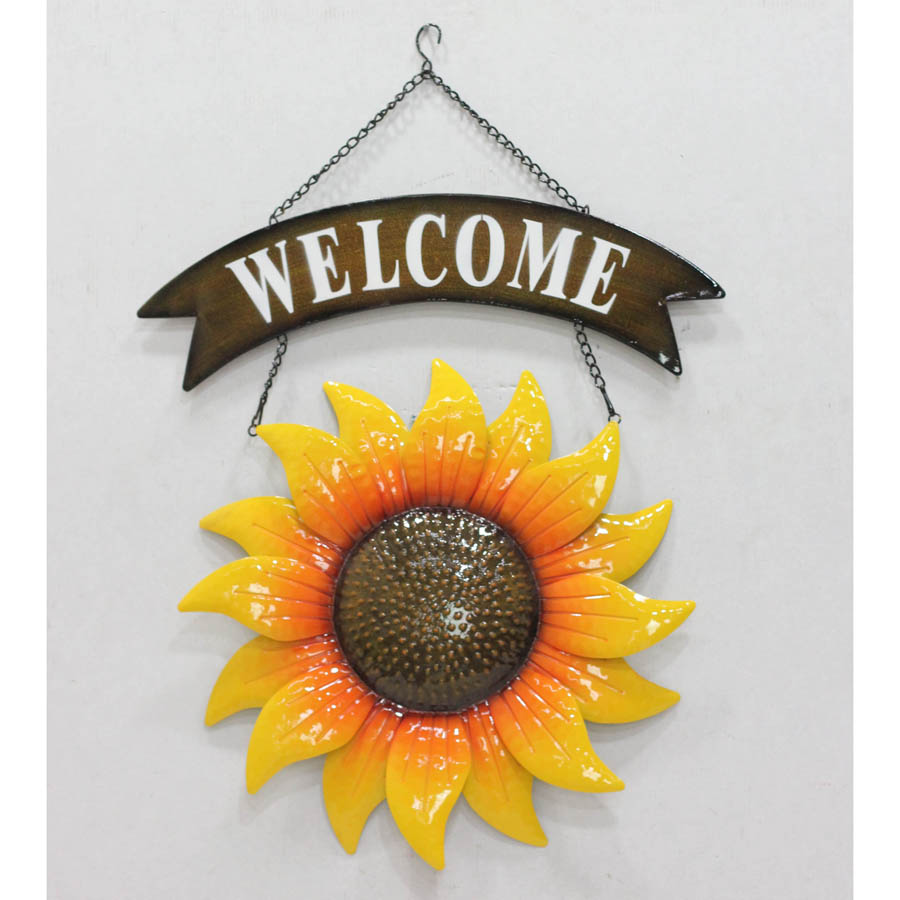 Bright color metal sun flower wall decor with welcome board