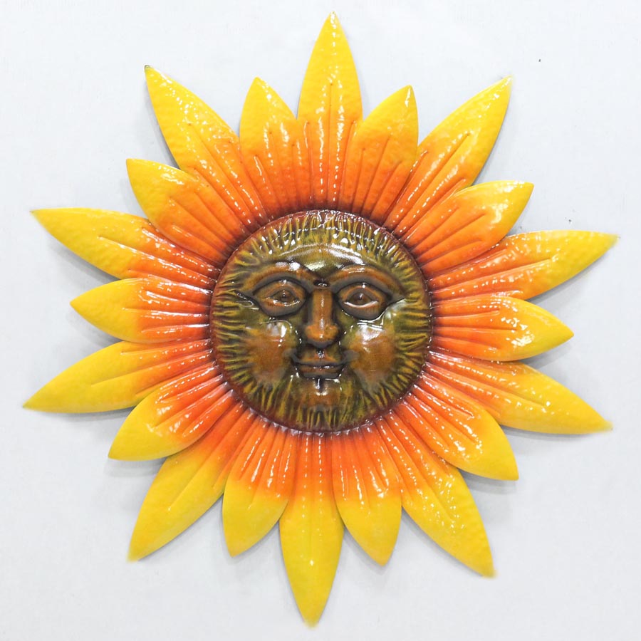 Bright color metal sun face wall decor