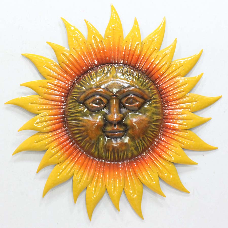 Bright color metal sun face wall decor