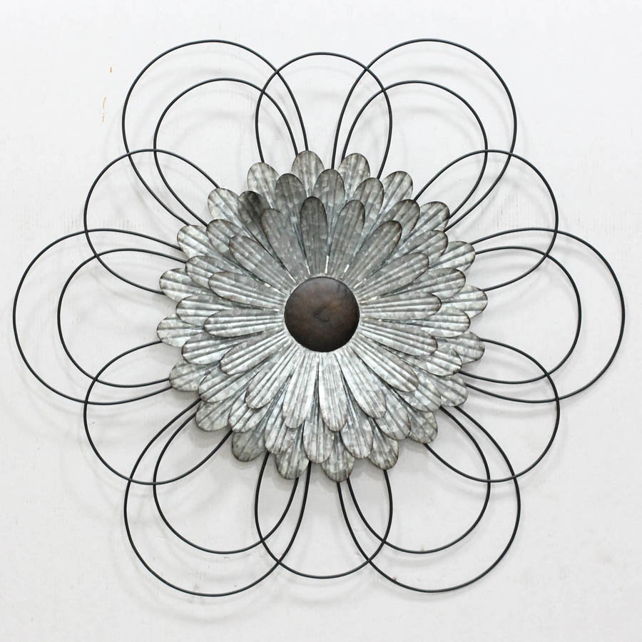Wire flower with zinc wall decor