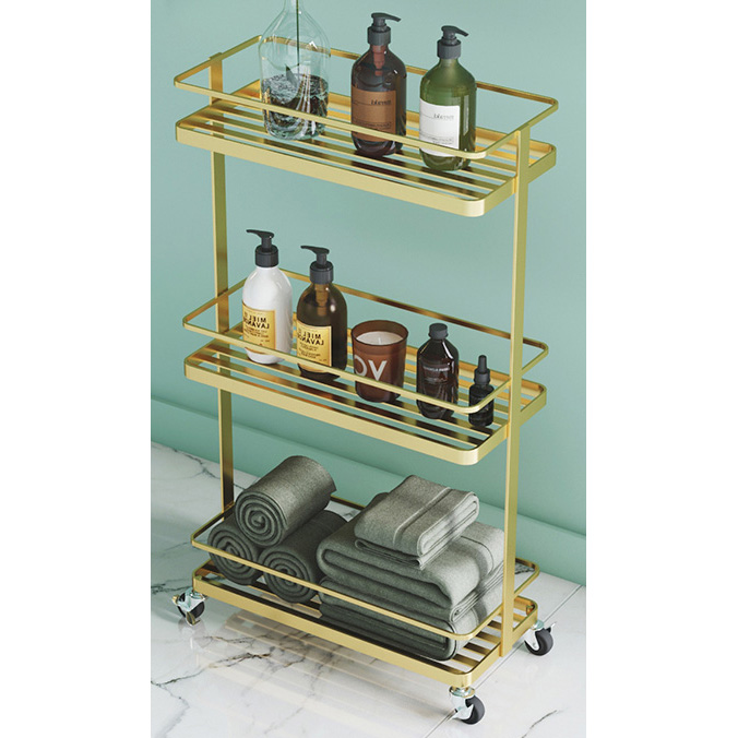 Gold 3 tiers rectangular bathroom baskets with wheels