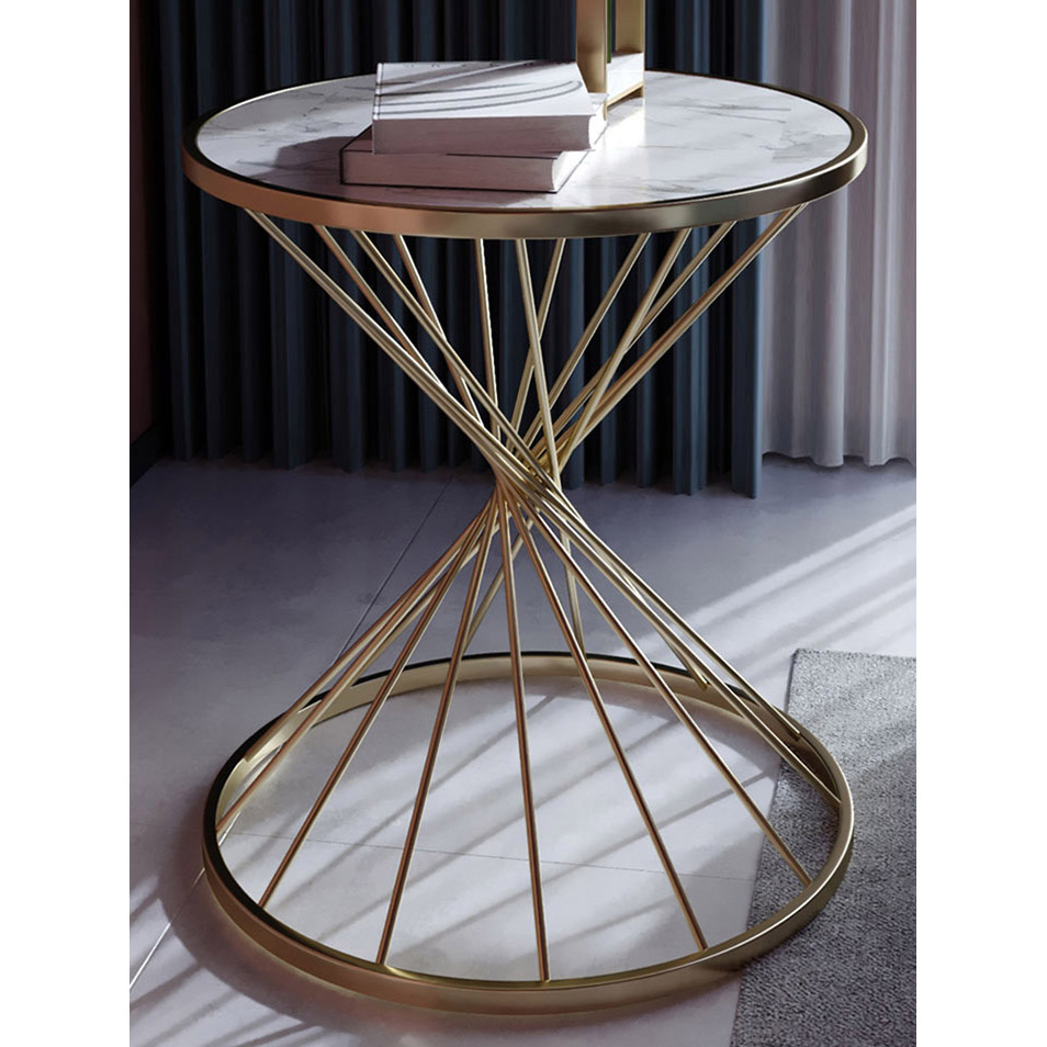 Shiny Gold Metal Side Table with marble top