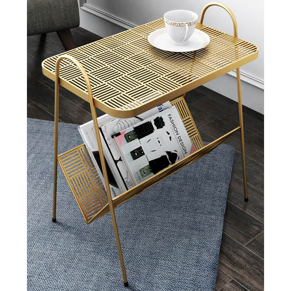 Shiny Gold Metal Side Table with magazine rack