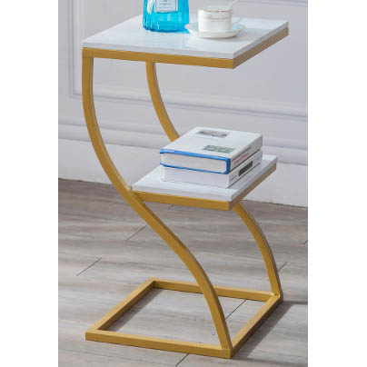 Shiny Gold 2 tiers Metal Side Table with marble top