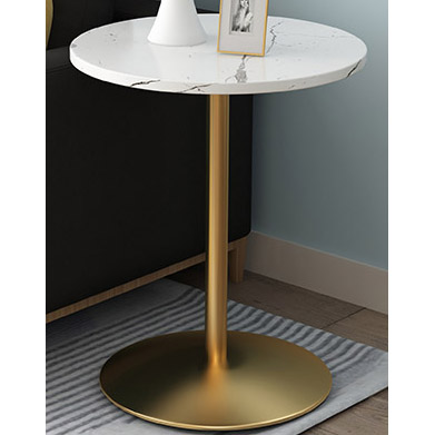 Shiny Gold Metal Side Table with man-made marble top