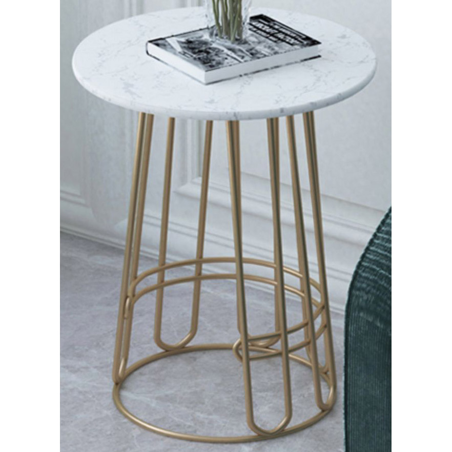 Shiny Gold Metal Side Table with man-made marble top