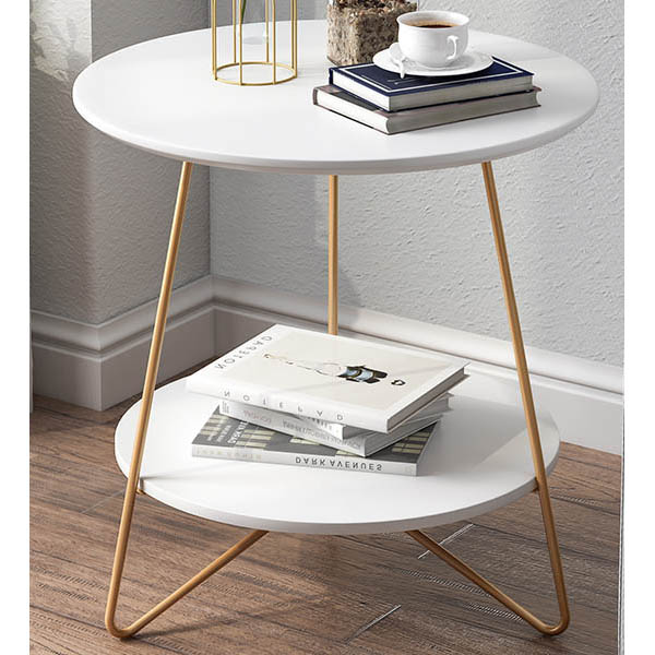 Shiny Gold 2 tiers Metal Side Table with man-made marble top