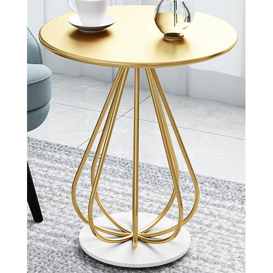 Shiny Gold Metal Side Table with marble base