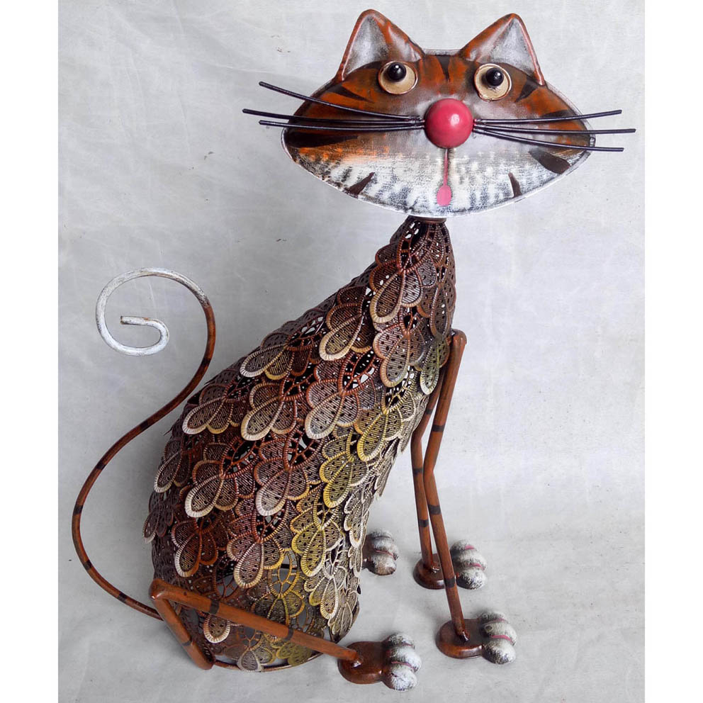 Hand-made metal garden decor cat ornament 