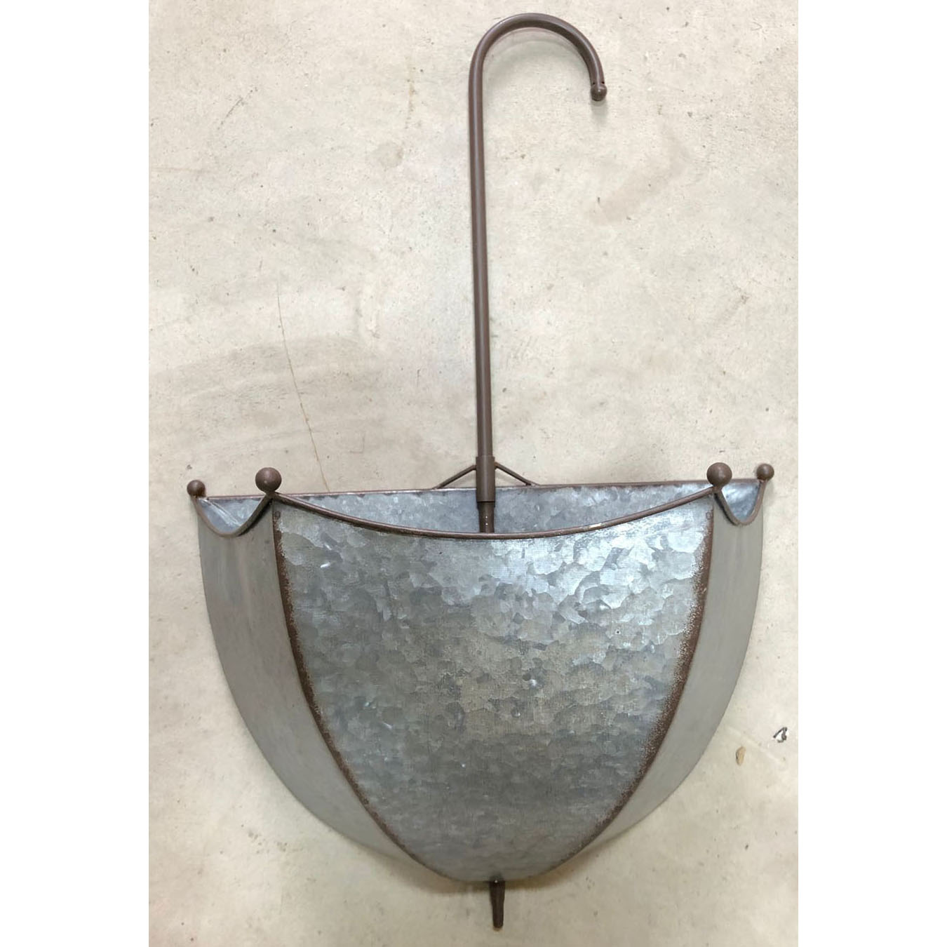 Galvanised wall mounted umbrella planter