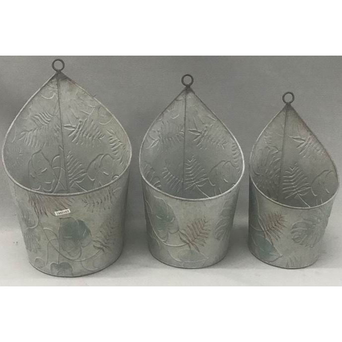 S/3 round galvanised planter