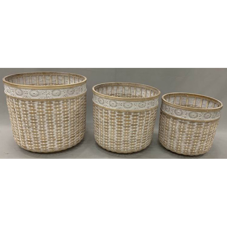 S/3 round bamboo planter