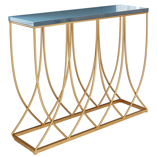 Shiny Gold Metal Console Table with wood top