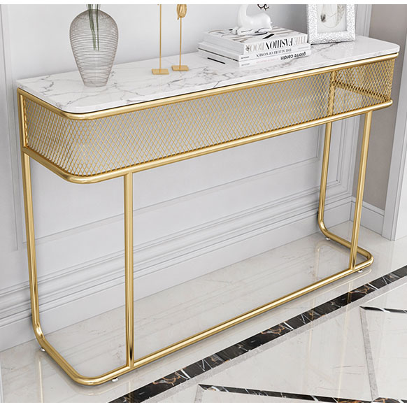Shiny Gold Metal Console Table with man-made marble  top 
