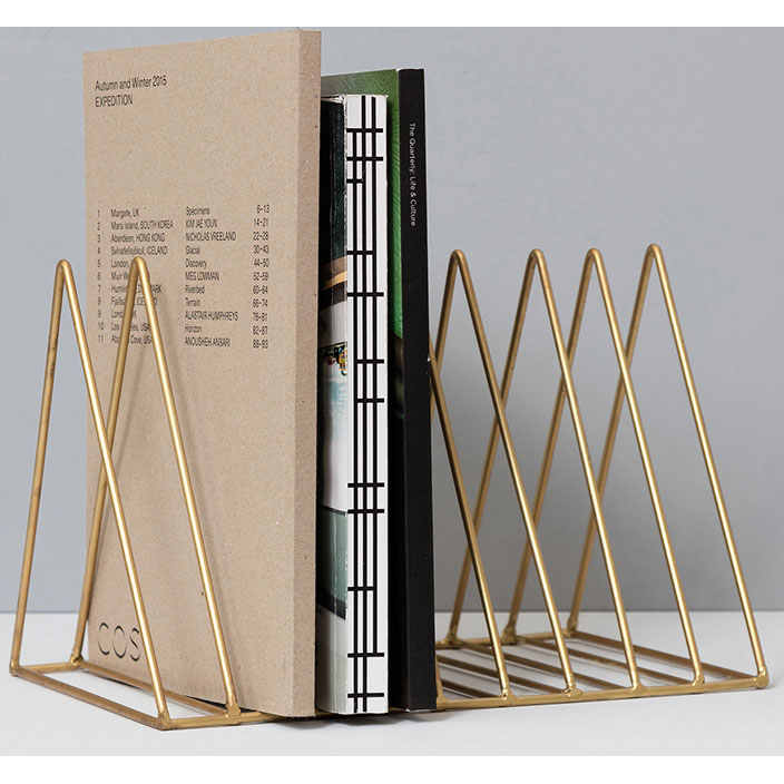Gold 9 Slot Triangle Shape Metal Desktop File Sorter Book Rack Organizer magazine rack 
