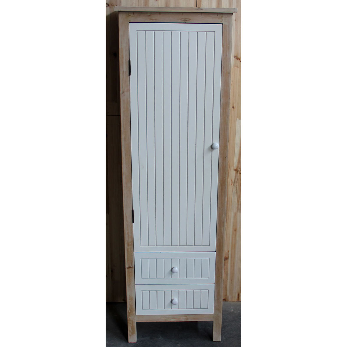 Sand wash wood cabinet with 1 white carving door and 2 drawers
