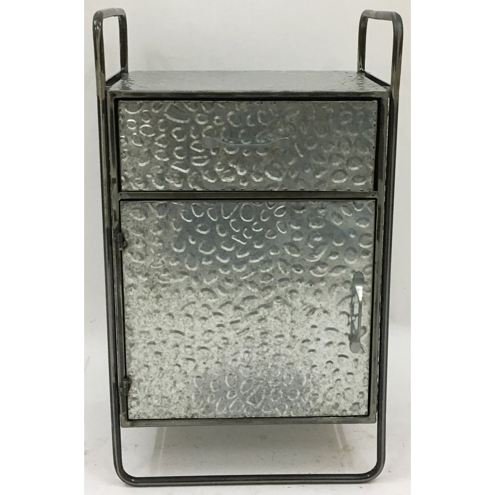 Galvanized metal night stand with 1 drawer & 1door