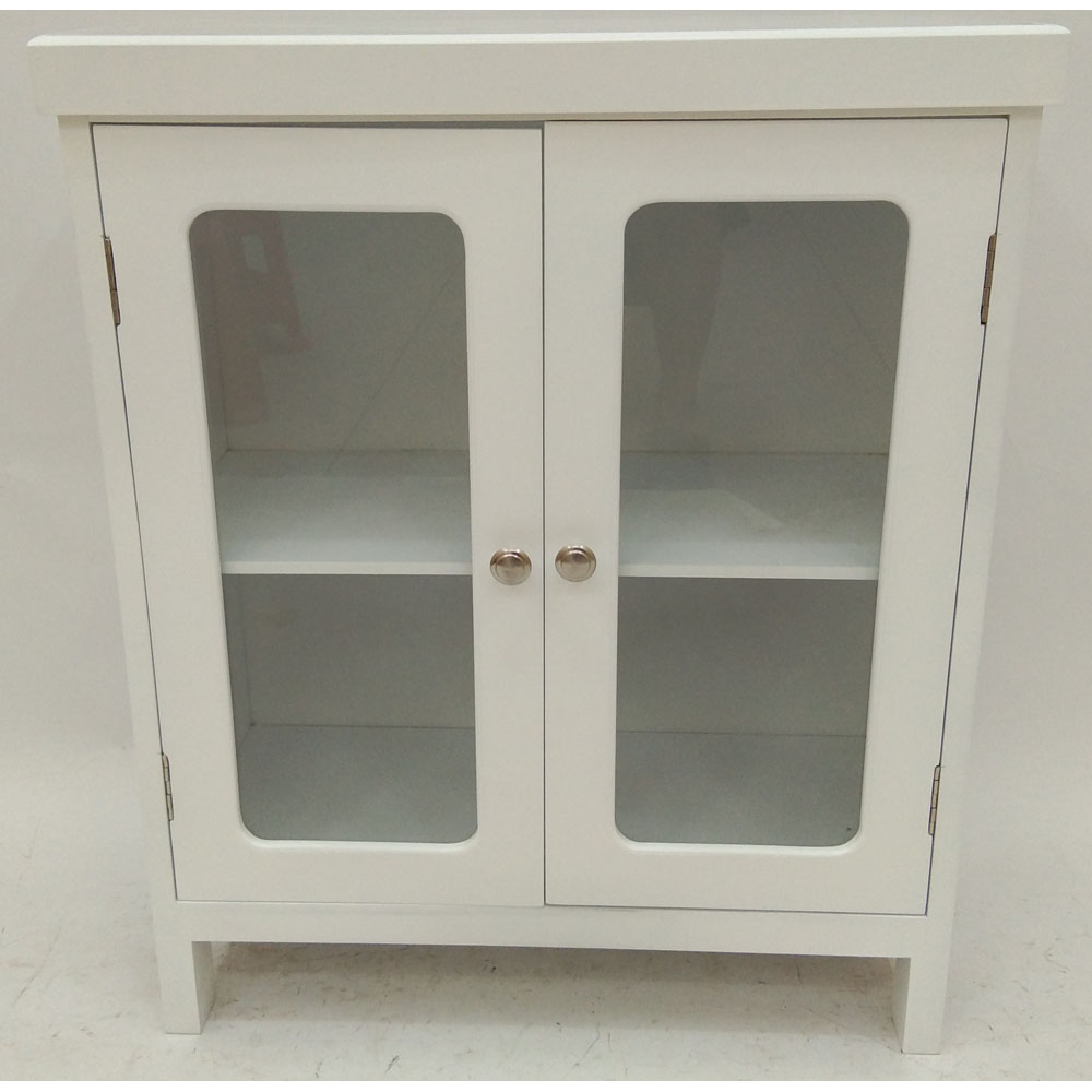 Bathroom wood cabinet with  2 glass doors & marble top