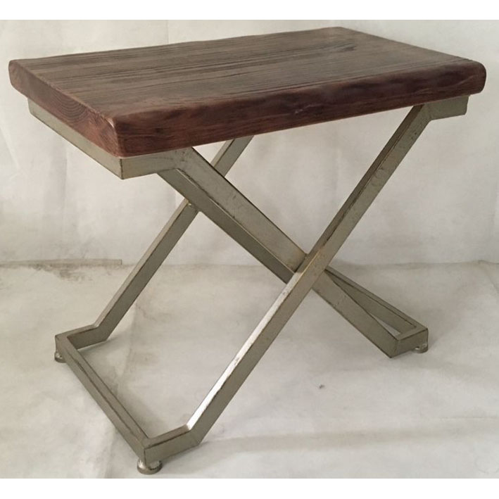 Rectangular stool with solid wood seat and X legs