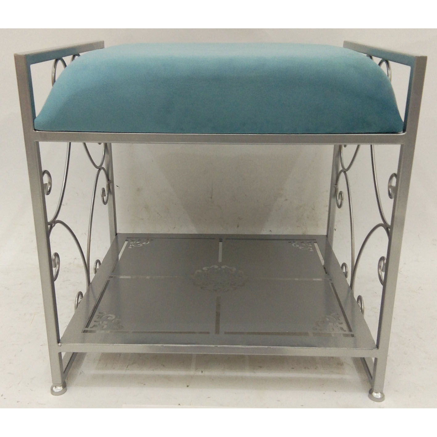 Rectangular ottoman with metal base & laser cutting metal tier