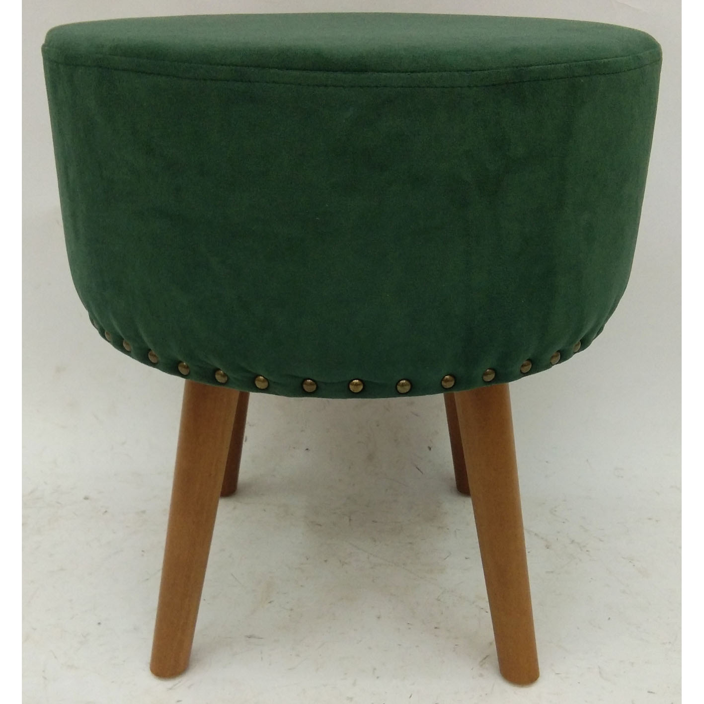 Green velvet ottoman with wood legs