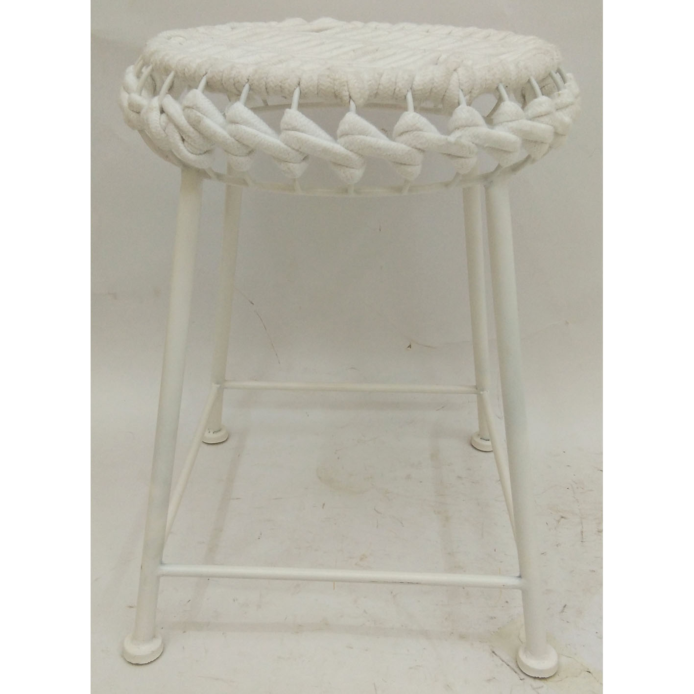 Round cotton rope weaving ottoman with metal frame & legs