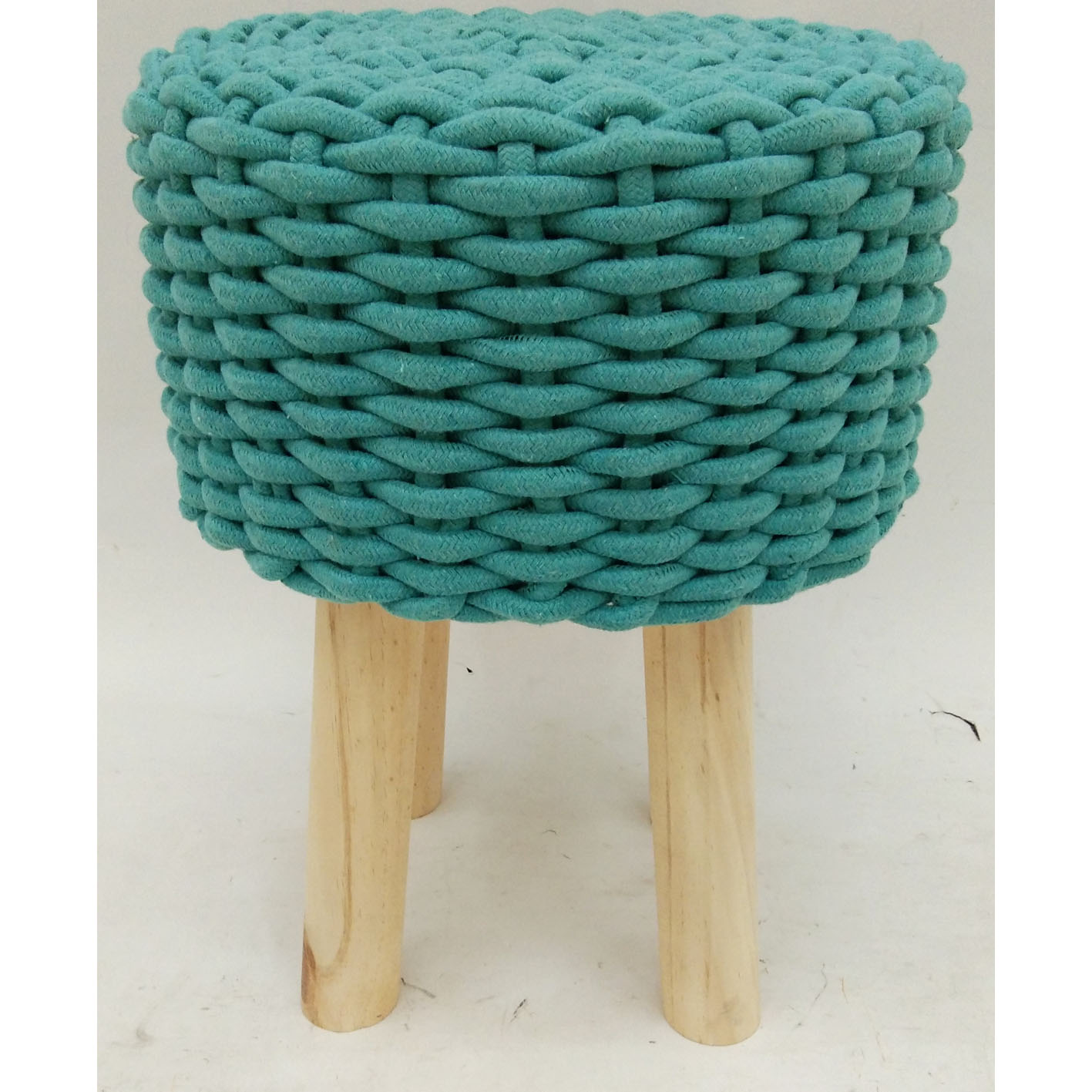 Cotton rope weaving ottoman with wood legs