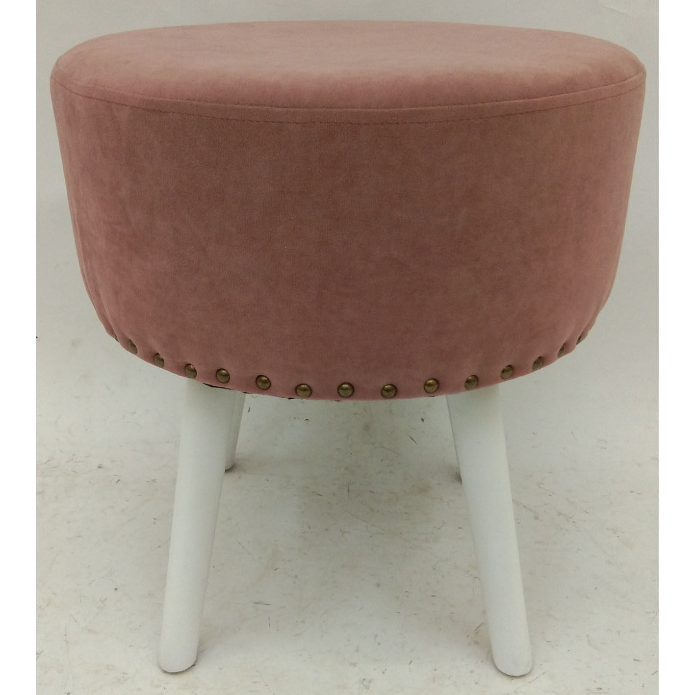 Pink velvet ottoman with wood legs