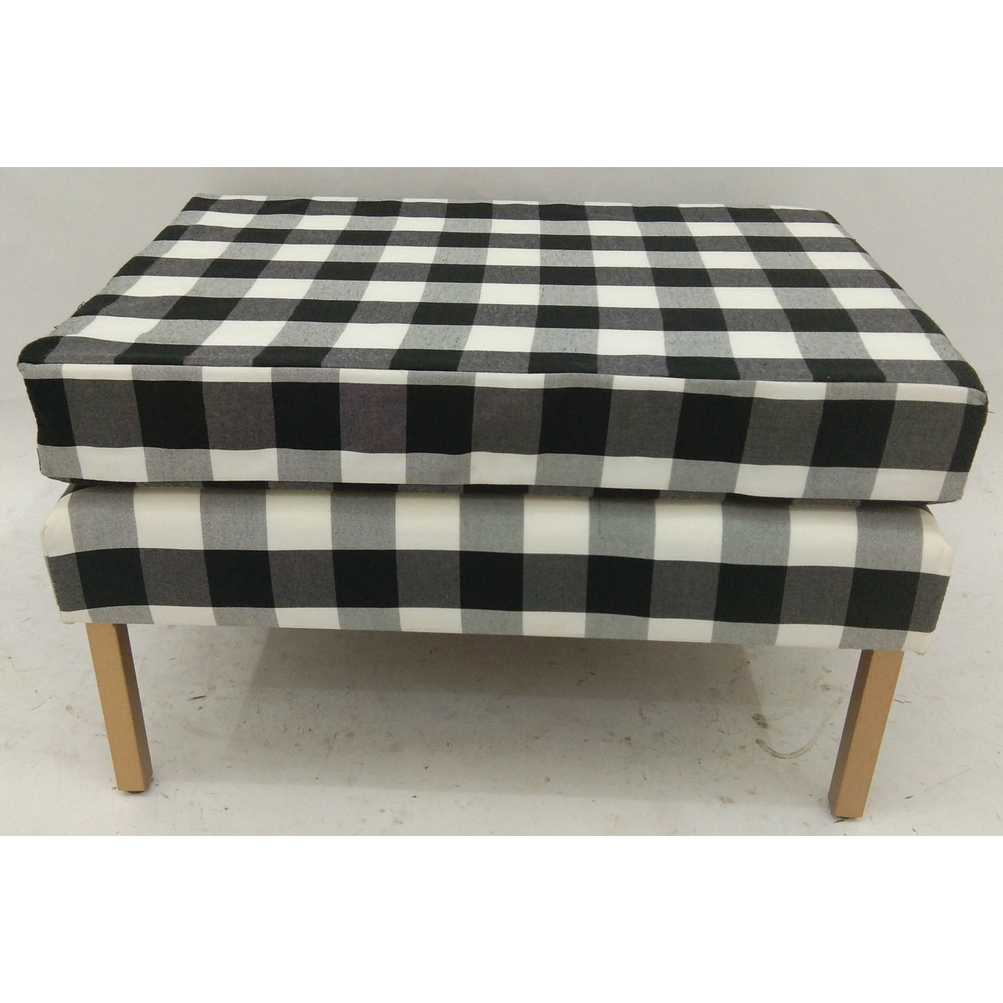 Square scottish plaid ottoman bench with metal legs