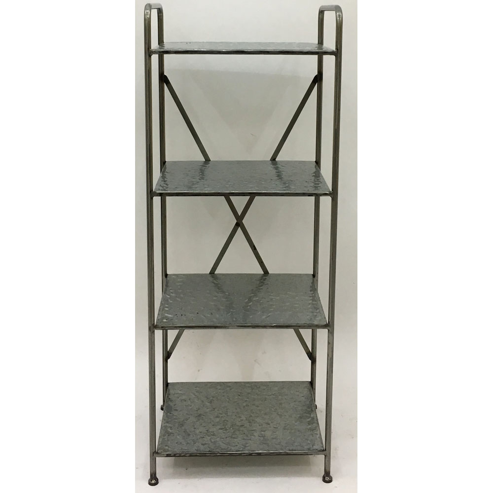 4 tiers galvanised metal rack with X decor at back