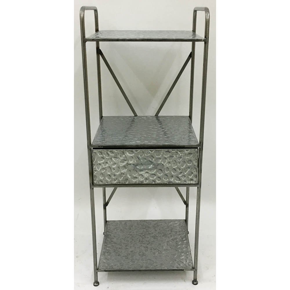 3 tiers galvanized metal cabinet rack with 1drawer & X decor at back