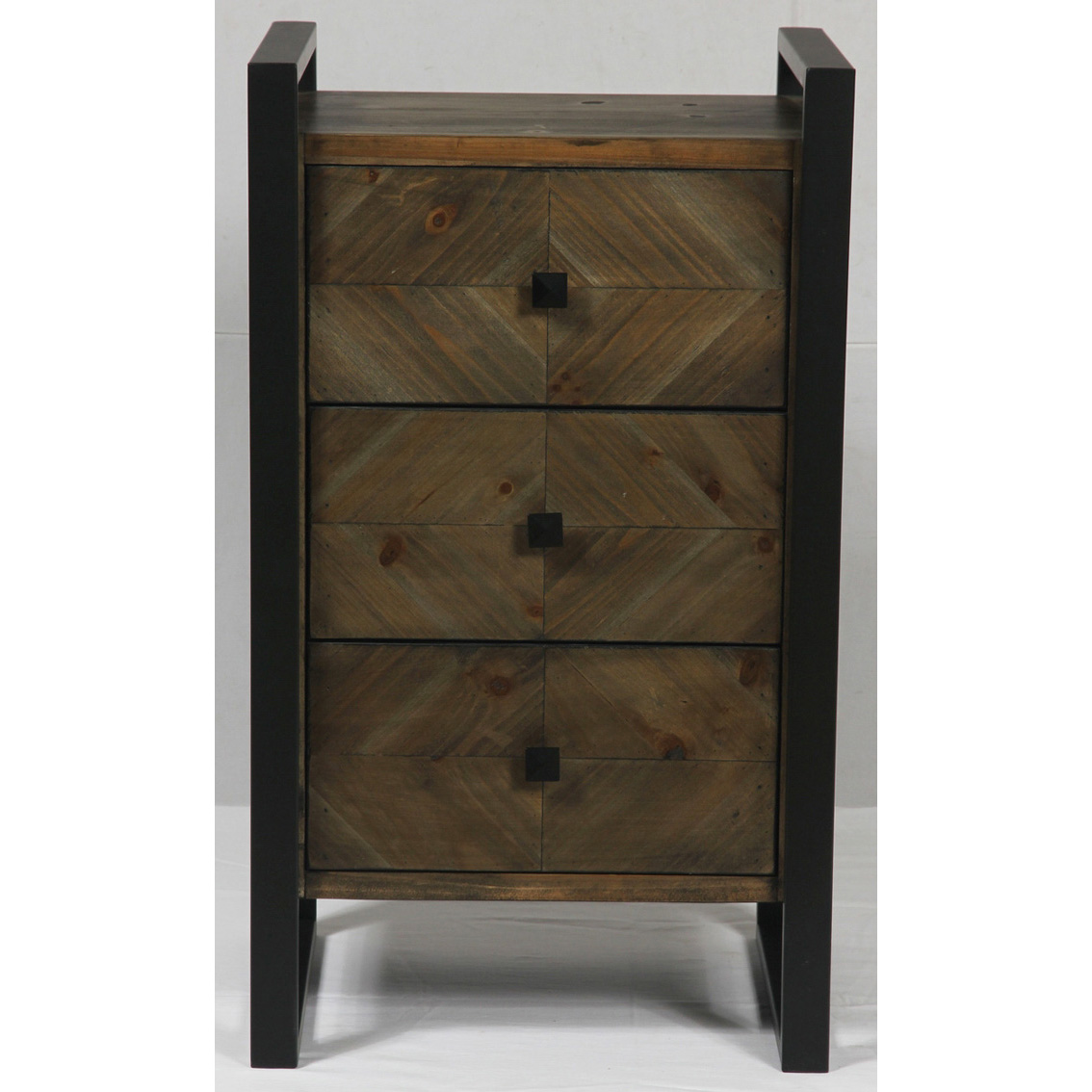 Heavy metal chest with 3 wood drawers