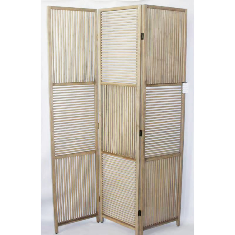 3 panels wood framed screen with weaving bamboo