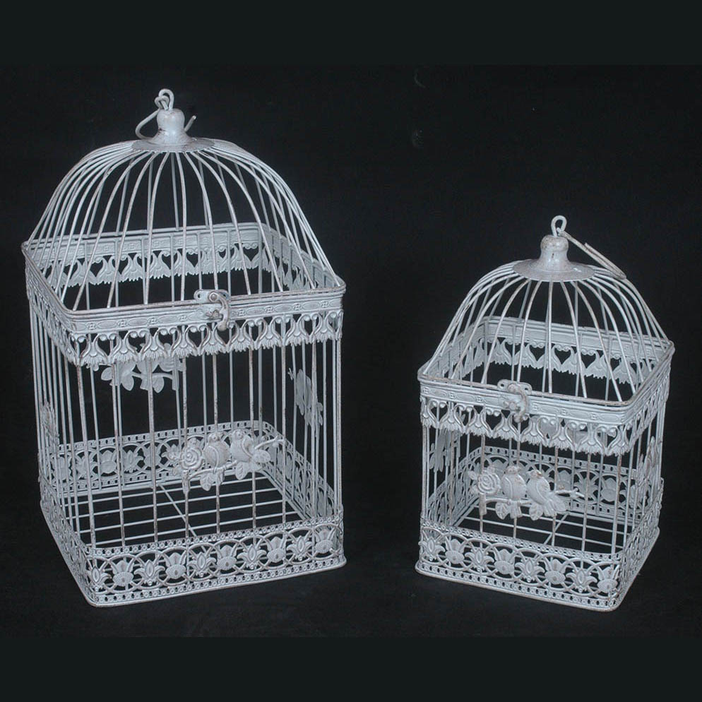 S/2 square metal birdcage with bird decor 