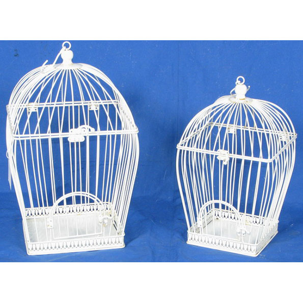 S/2 white square dome shape metal birdcage 