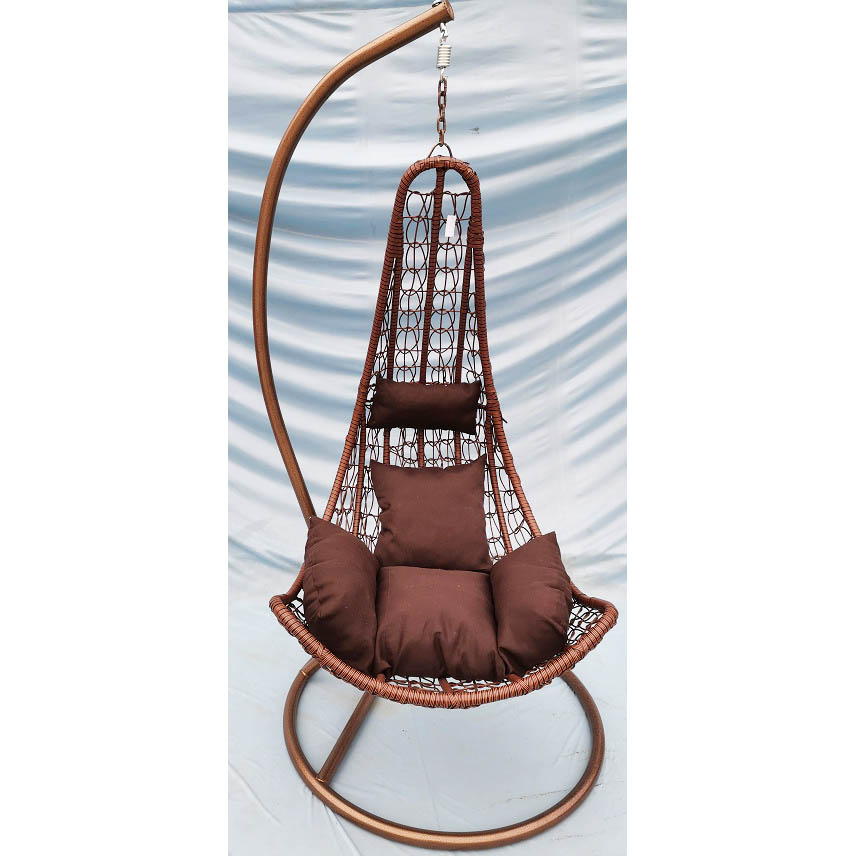 Plastic rattan swing chair with heavy metal base