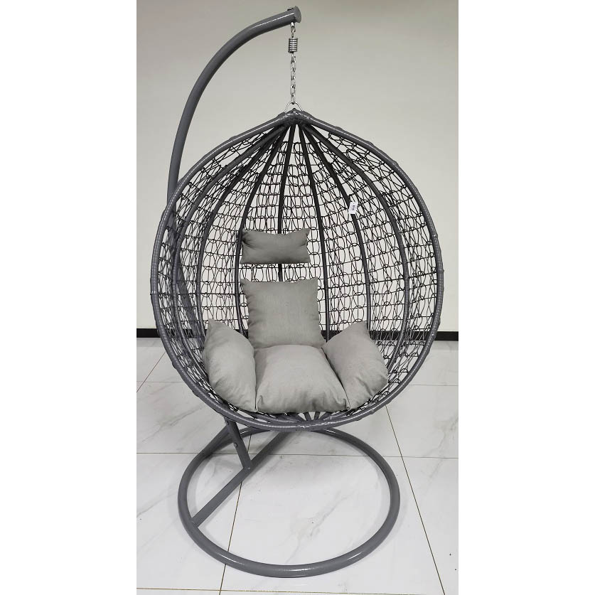 Plastic rattan swing chair with heavy metal base