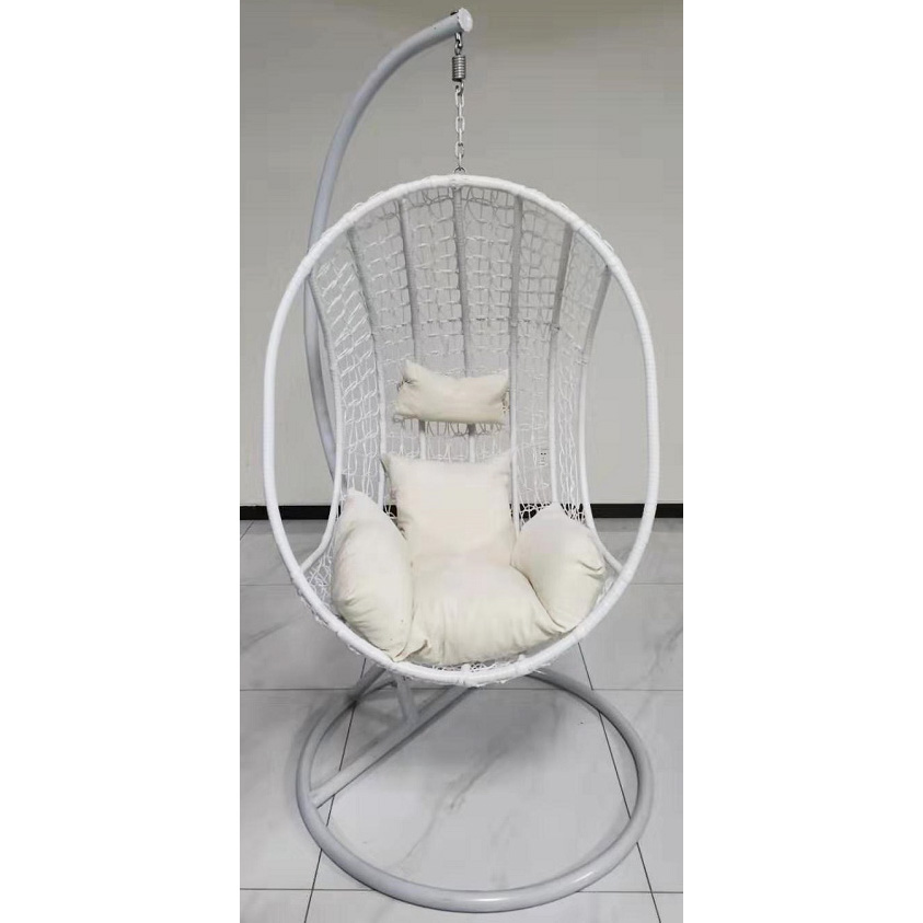 Plastic rattan swing chair with heavy metal base