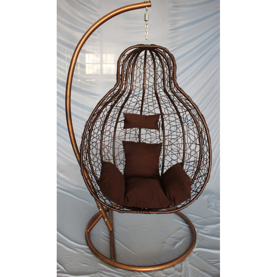 Plastic rattan swing chair with heavy metal base